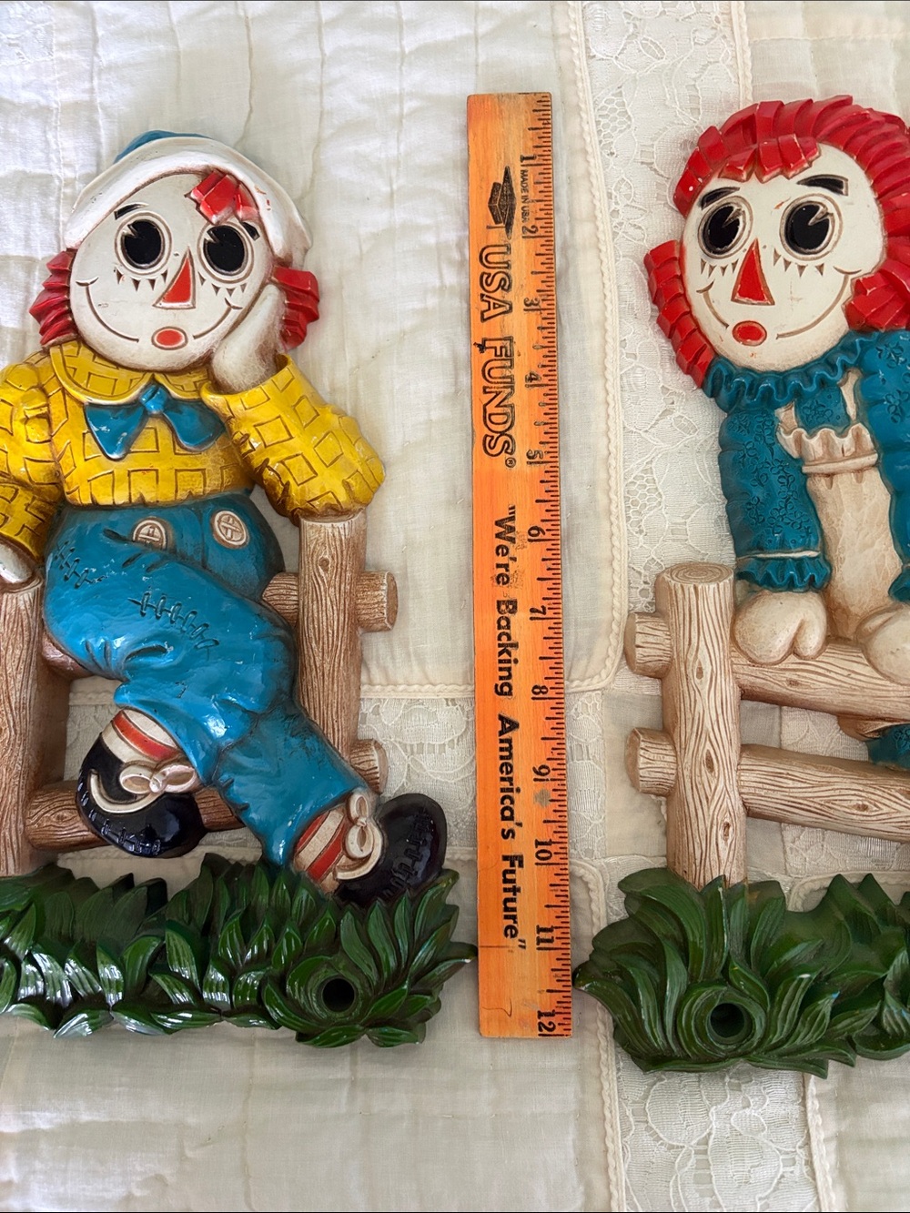 Vintage-Style Raggedy Doll Wall Plaques in Red, Yellow & Blue